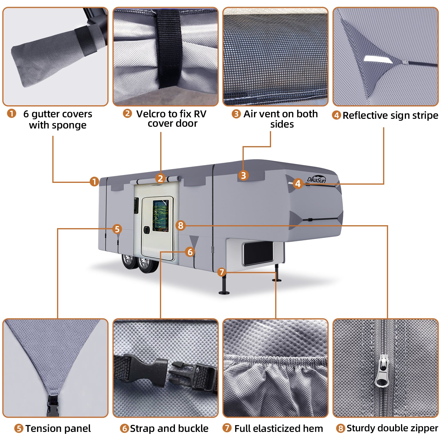 DikaSun 7 Layers 5th Wheel RV Cover UV Protection Waterproof Windproof Breathable