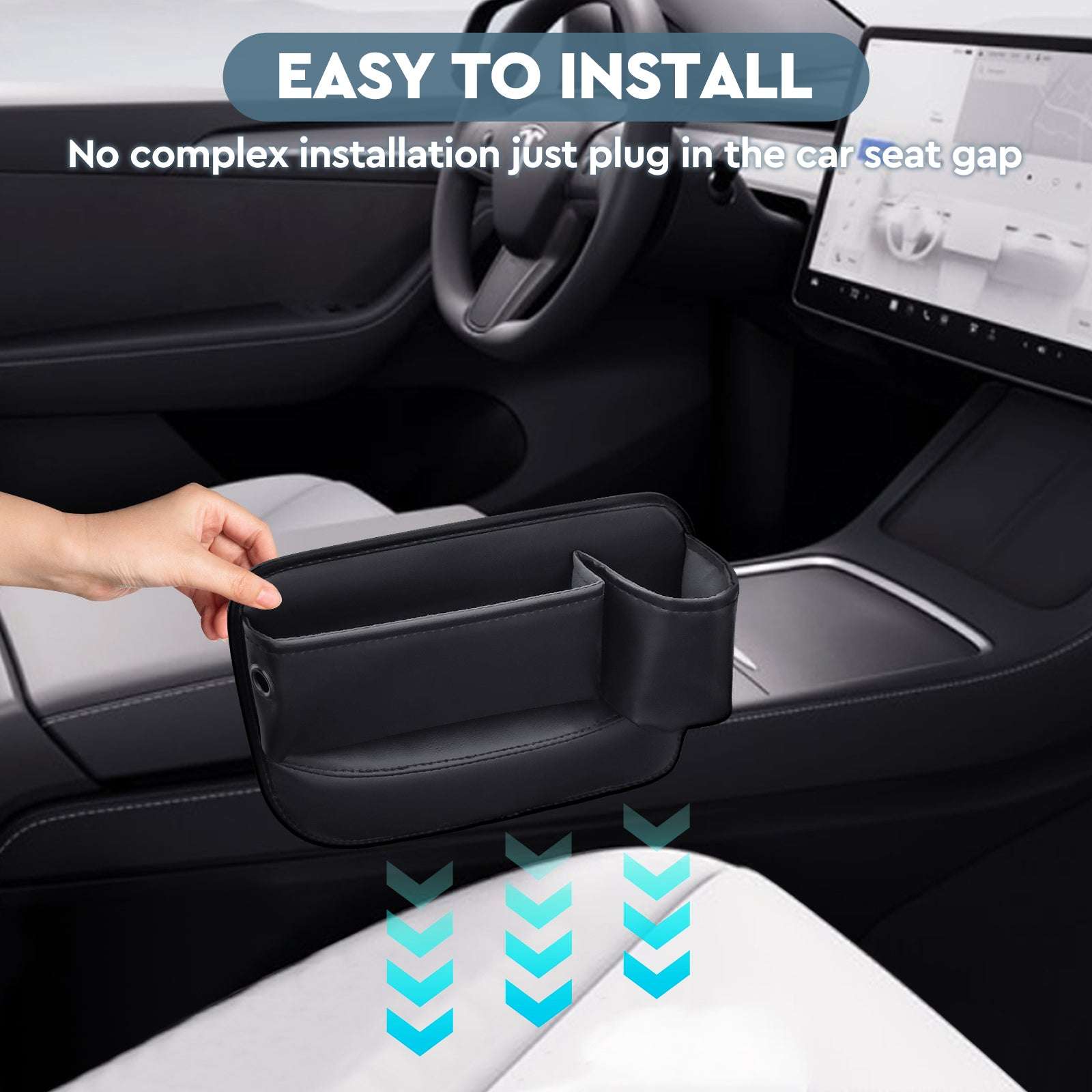 2 Pack Car Seat Gap Filler Organizer with Cup Holders, Universal Fit Leather Storage Box for Car,SUV,Truck