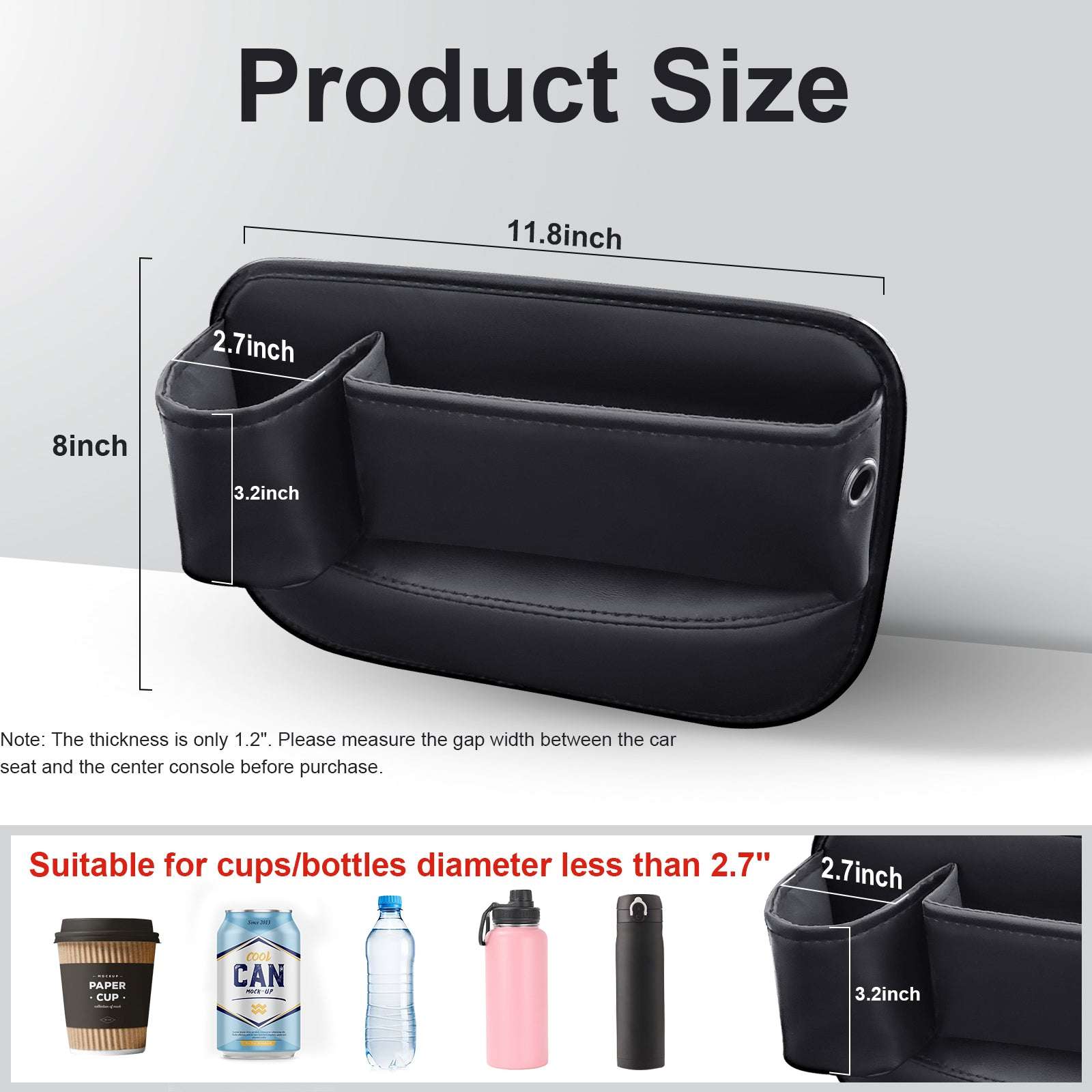 2 Pack Car Seat Gap Filler Organizer with Cup Holders, Universal Fit Leather Storage Box for Car,SUV,Truck