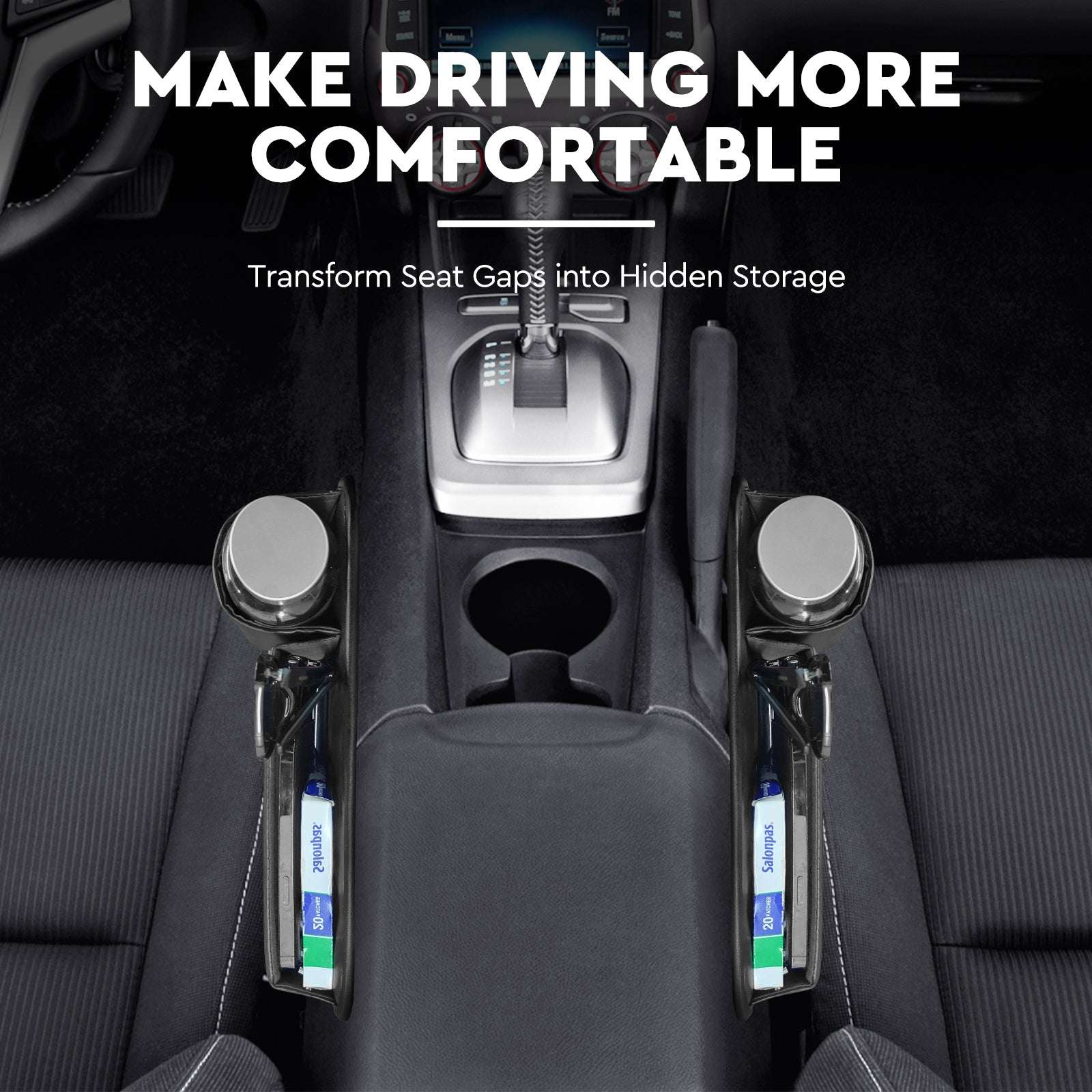 2 Pack Car Seat Gap Filler Organizer with Cup Holders, Universal Fit Leather Storage Box for Car,SUV,Truck