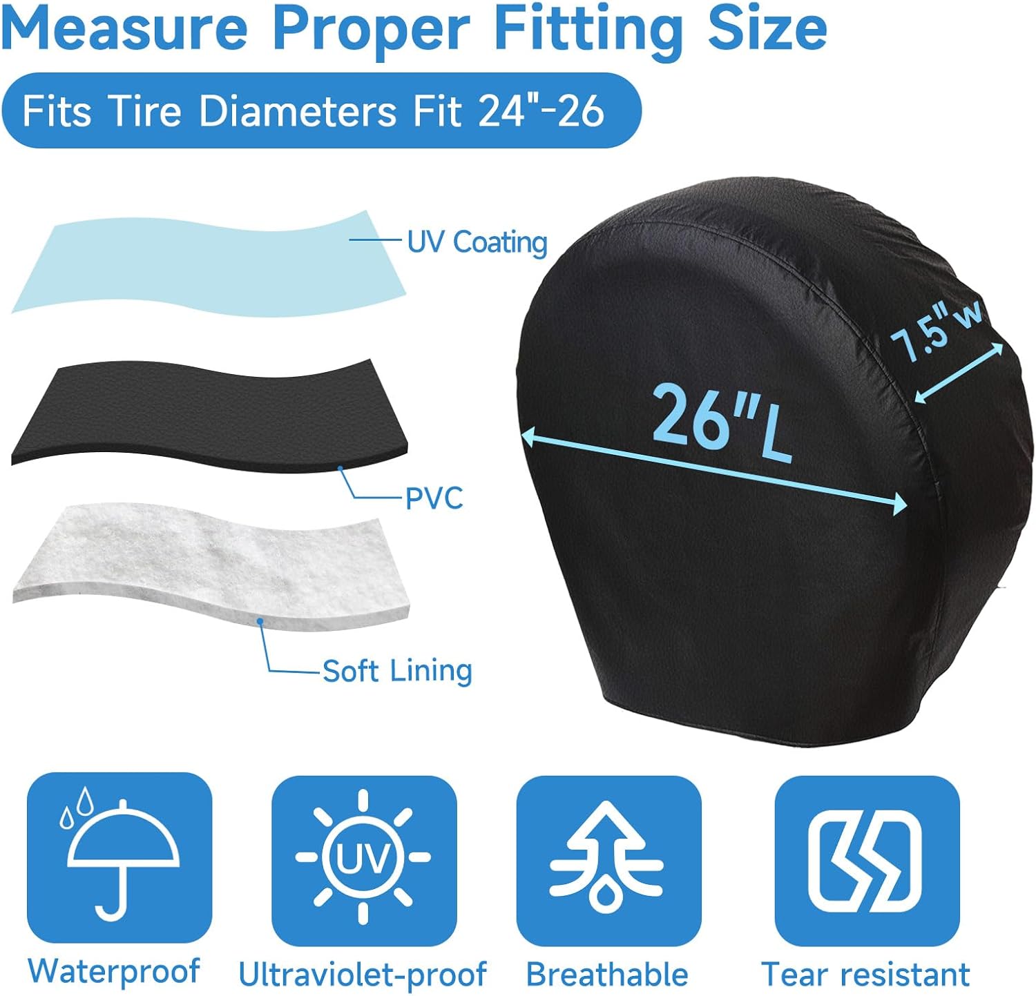 Set of 4 Black Waterproof RV Tire Covers – Heavy-Duty Wheel Protectors for Trailers, Campers, Trucks, SUVs & Motorhomes