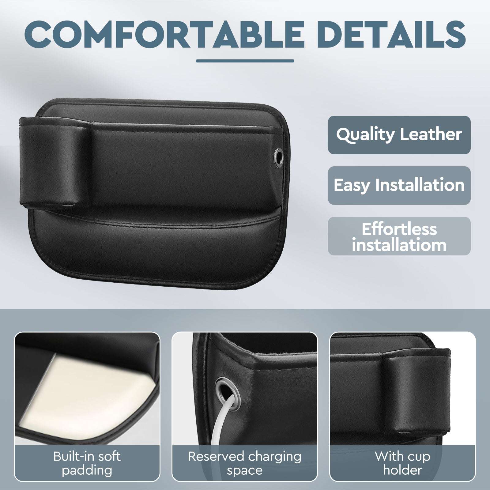 2 Pack Car Seat Gap Filler Organizer with Cup Holders, Universal Fit Leather Storage Box for Car,SUV,Truck