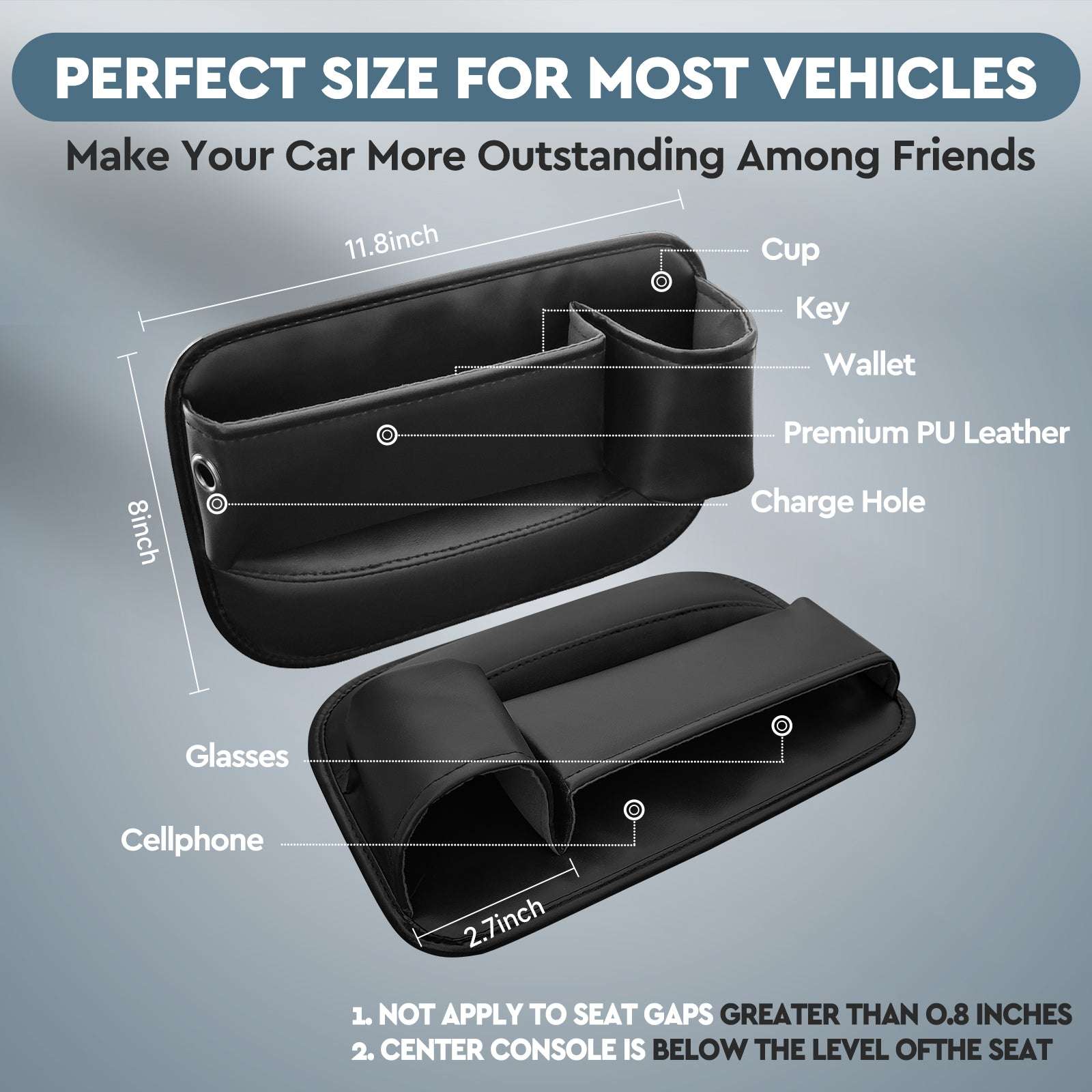 2 Pack Car Seat Gap Filler Organizer with Cup Holders, Universal Fit Leather Storage Box for Car,SUV,Truck