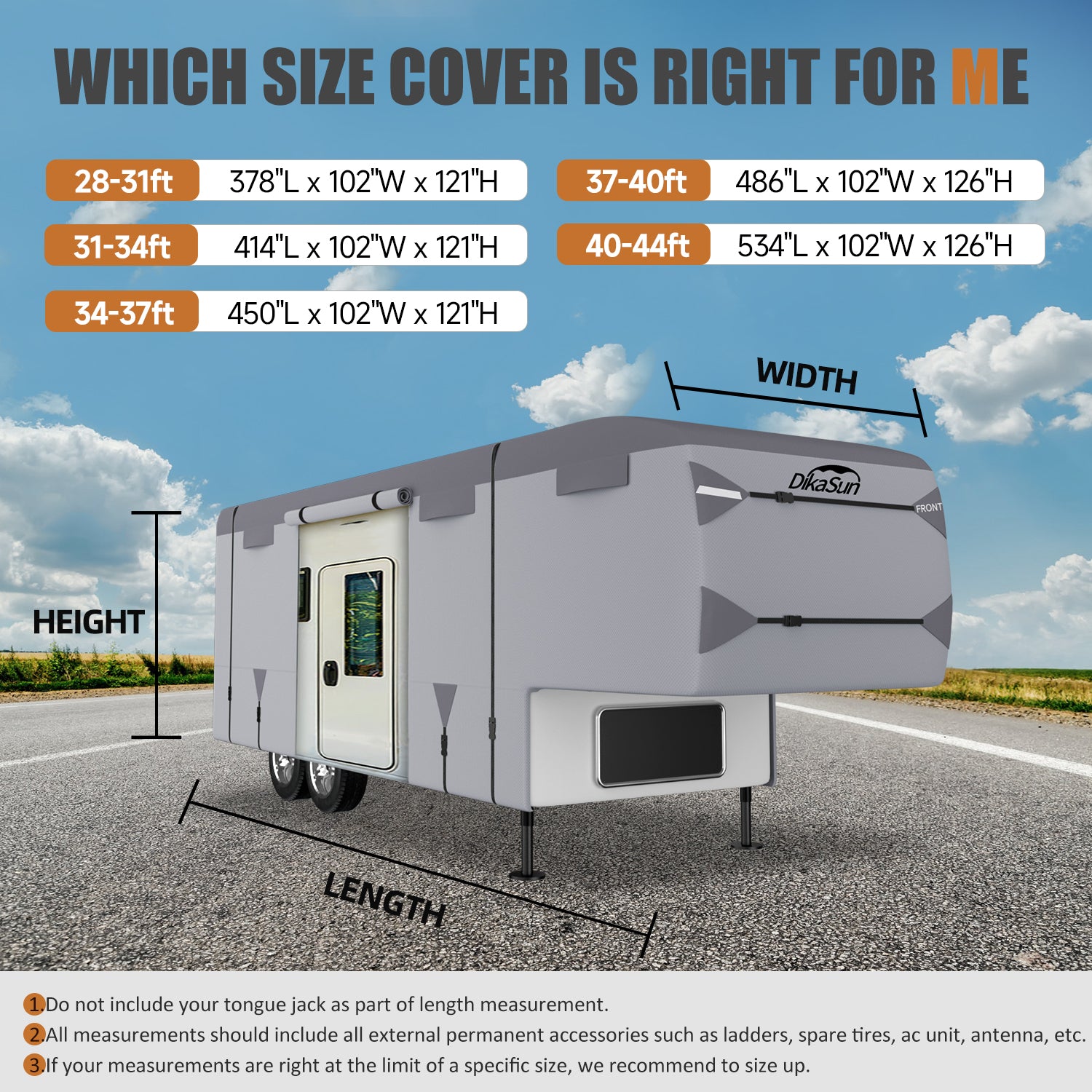 DikaSun 7 Layers 5th Wheel RV Cover UV Protection Waterproof Windproof Breathable