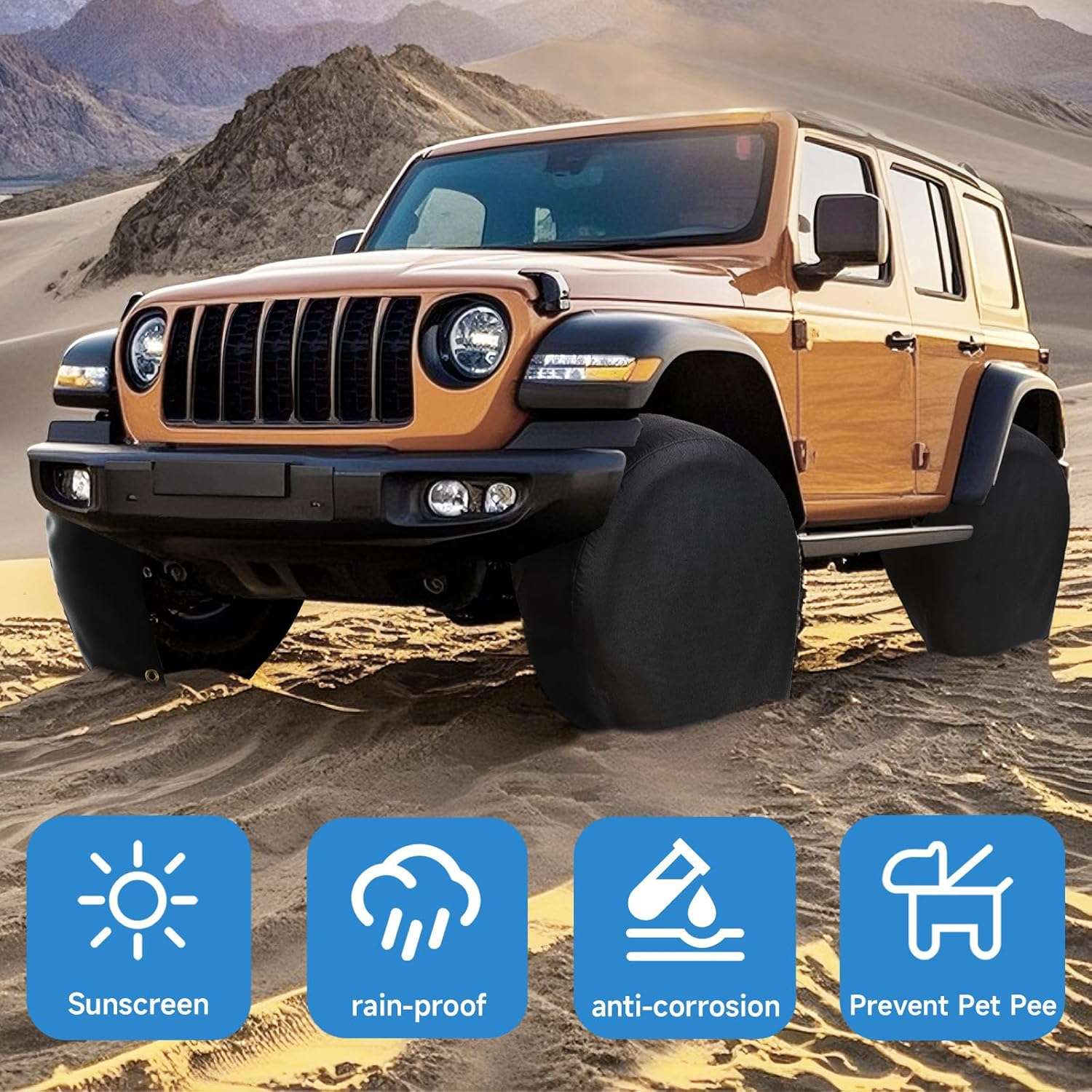 Set of 4 Black Waterproof RV Tire Covers – Heavy-Duty Wheel Protectors for Trailers, Campers, Trucks, SUVs & Motorhomes