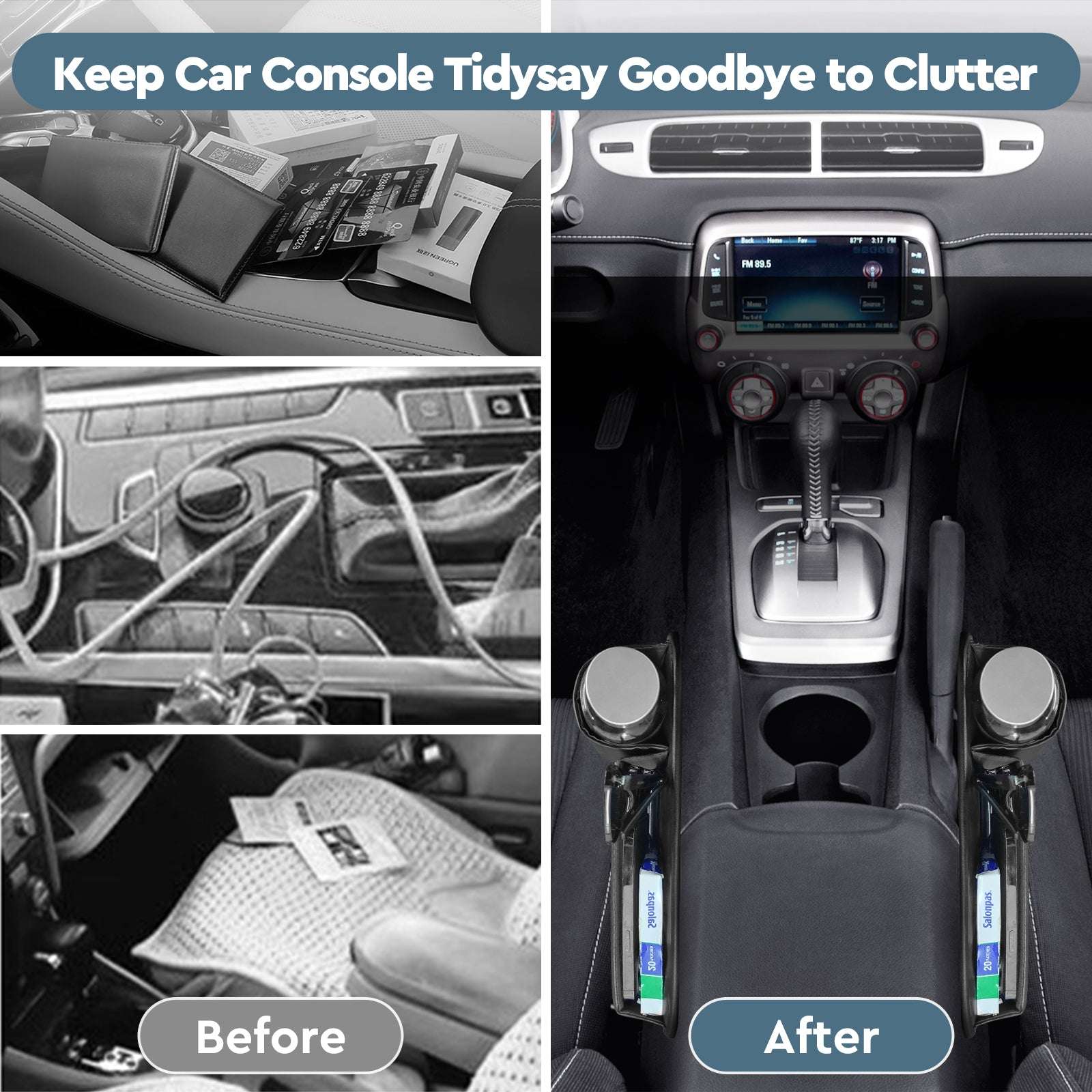 2 Pack Car Seat Gap Filler Organizer with Cup Holders, Universal Fit Leather Storage Box for Car,SUV,Truck