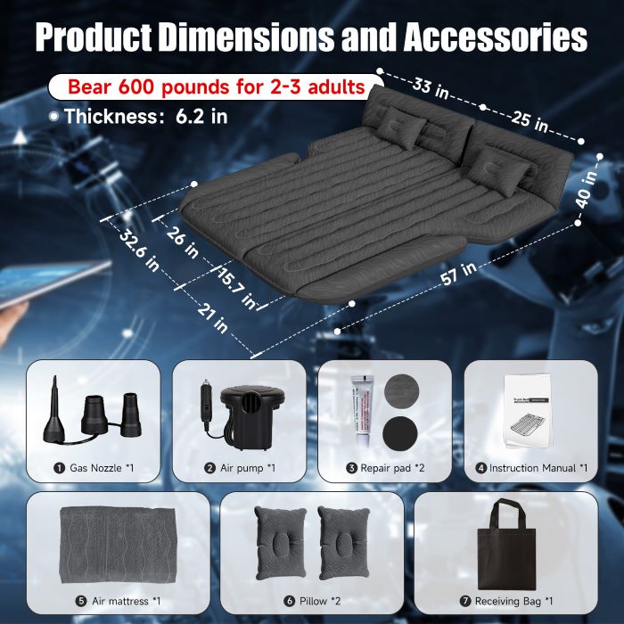 DikaSun SUV Air Mattress Upgraded Flocking and Extra Thick Oxford Surface Sleeping Bed for with Electric Pump,3M Charging Cable, Black