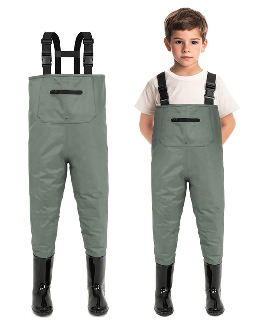 Green Children Youth Kids Fishing Hunting Chest Wader with Boots