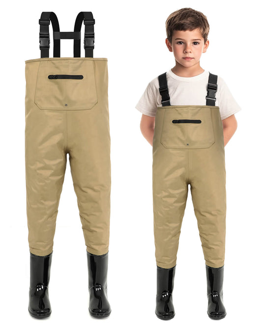 Brown Children Youth Kids Fishing Hunting Chest Wader with Boots