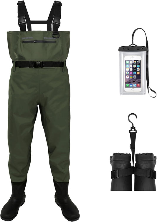 DikaSun Waterproof Fishing Waders for Men Women,Chest Wader with Boots for Duck Hunting & Fly Fishing| Lightweight Bootfoot Waders,US Size,Dark Green