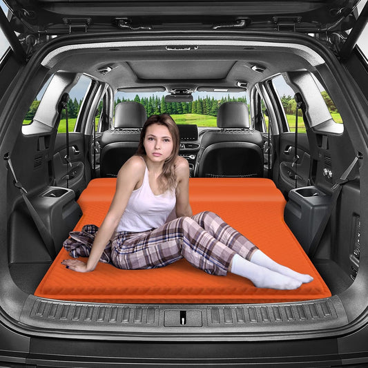 DikaSun Self-Inflating SUV Air Mattress,  Memory Foam Car Bed Mattress for SUV, Travel Camping Car Sleeping Pad with Storage Bag，Orange