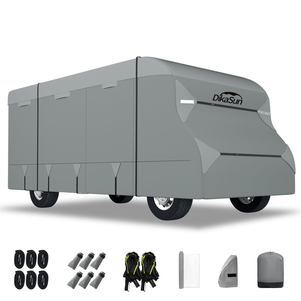 DikaSun 7 Layers Top Class C RV Cover Upgraded Tear Resistant Breathable Waterproof Ripstop Anti-UV Class C Camper RV Cover