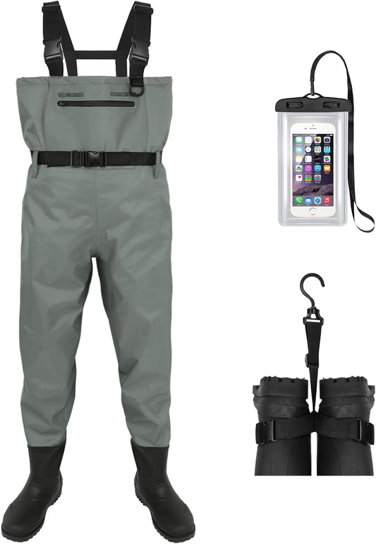 Waterproof Fishing Waders for Men Women,Chest Wader with Boots for Duck Hunting & Fly Fishing| Lightweight Bootfoot Waders,US Size,Grey