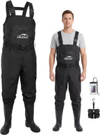 Fishing Waders for Men & Women, Waterproof Bootfoot Chest Waders 600D 2-Ply Nylon/PVC, Lightweight Waders for Garden & Farm, Anti-Slip Built-in Boots, Adjustable Suspenders, Boot Hanger
