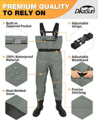 DikaSun Chest Waders with Boots — Lightweight Bootfoot Waders for Men & Women, Duck Hunting & Fly Fishing (US Sizes, Grey))