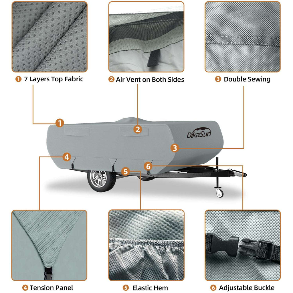 DikaSun 7 Layers Pop Up Camper Cover, Breathable UV Resistant Windproof Waterproof RV Cover