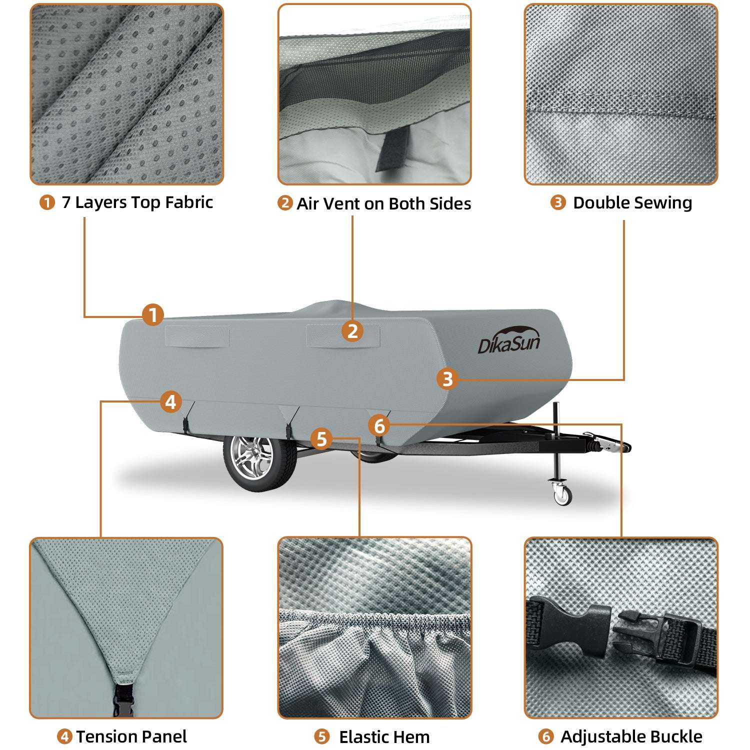 DikaSun 7 Layers Pop Up Camper Cover, Breathable UV Resistant Windproof Waterproof RV Cover