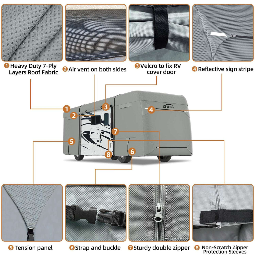 DikaSun 7 Layers Class A RV Cover Heavy Duty Anti-UV Waterproof Windproof Breathable Class A Motorhome