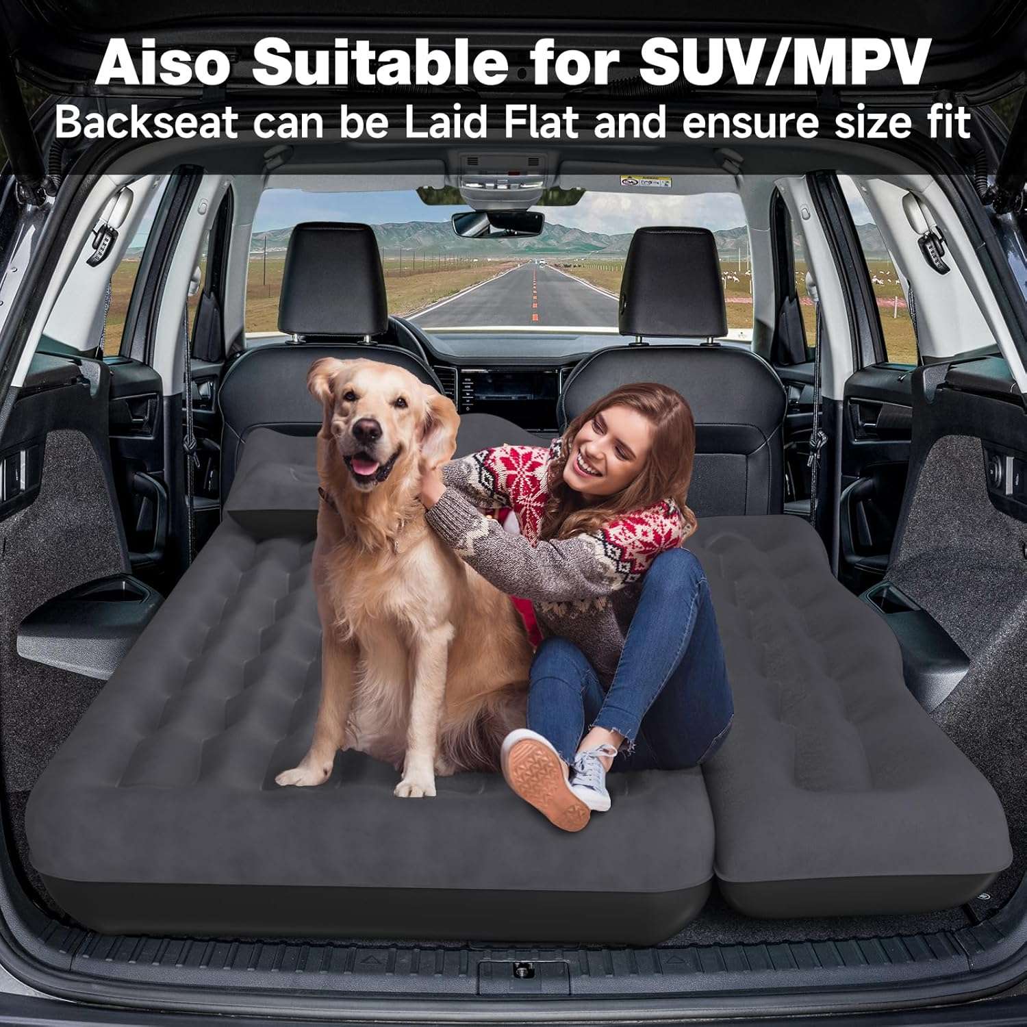 Thicken Backseat SUV/Car/Truck Air Mattress Air Bed Inflatable SUV Truck Mattress -24'' Width/Black