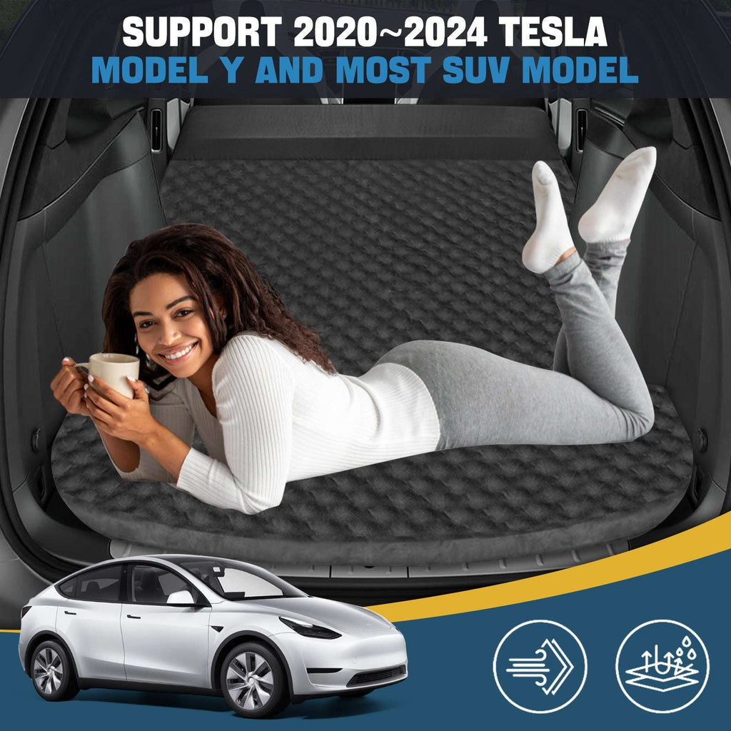 Tesla Model Y Mattress: Self-Inflating Memory Foam Bed Air Mattress for Model Y, Thickened Travel Camping SUV Sleeping Pad with Storage Bag,Black
