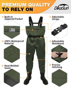 DikaSun Chest Waders with Boots — Lightweight Bootfoot Waders for Men & Women, Duck Hunting & Fly Fishing (US Sizes, Dark Green)