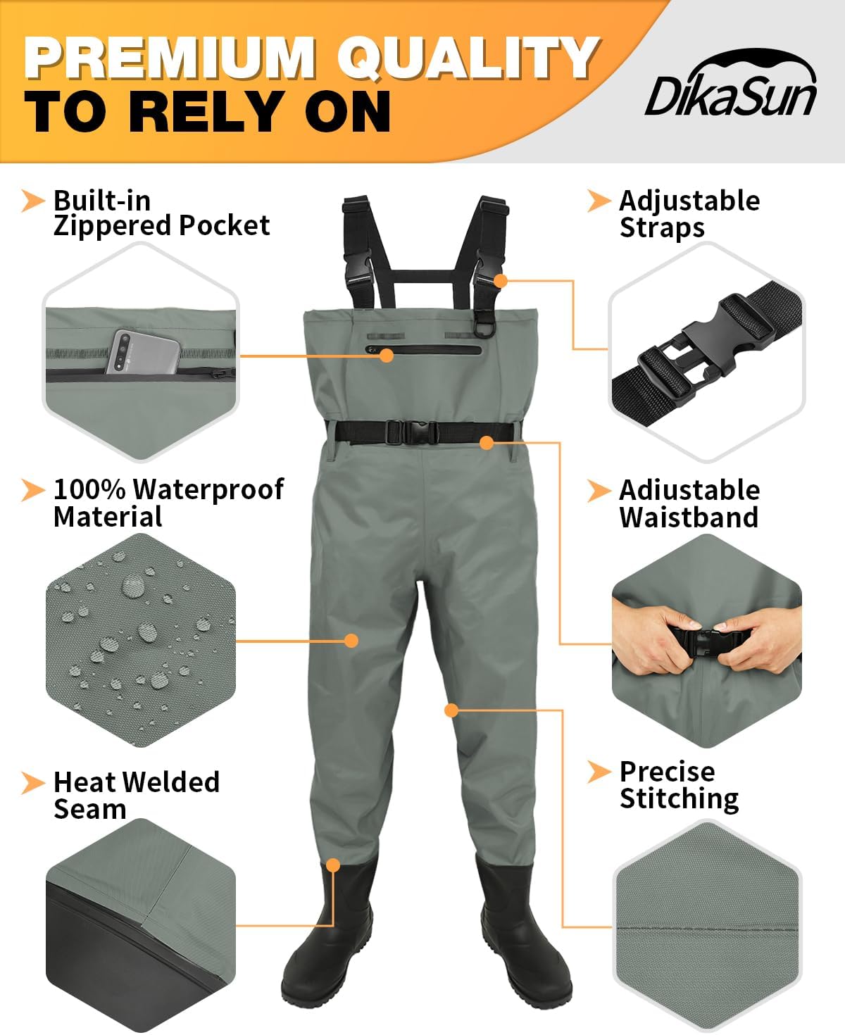 Waterproof Fishing Waders for Men Women,Chest Wader with Boots for Duck Hunting & Fly Fishing| Lightweight Bootfoot Waders,US Size,Grey