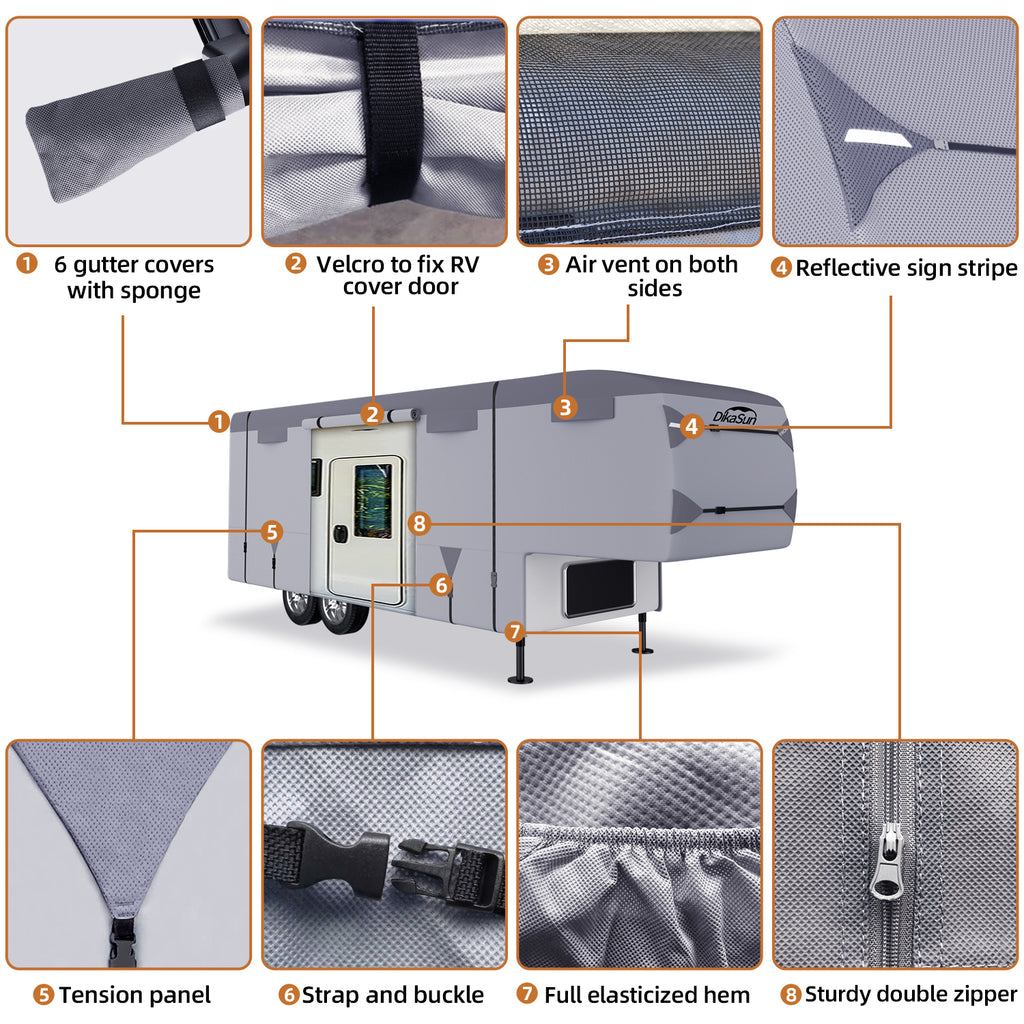 DikaSun 7 Layers 5th Wheel RV Cover UV Protection Waterproof Windproof Breathable