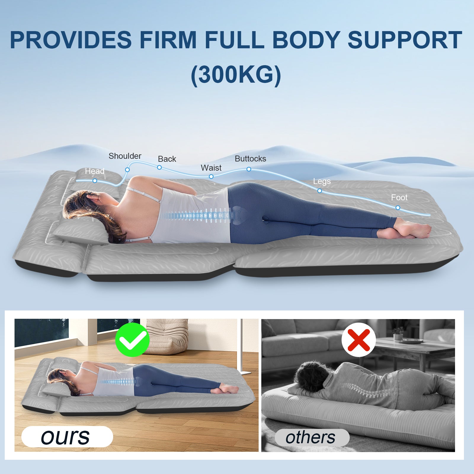 DikaSun Universal SUV Air Mattress – Upgraded Flocking, Extra-Thick Oxford Surface, with Electric Pump & 3M Charging Cable (Grey）)