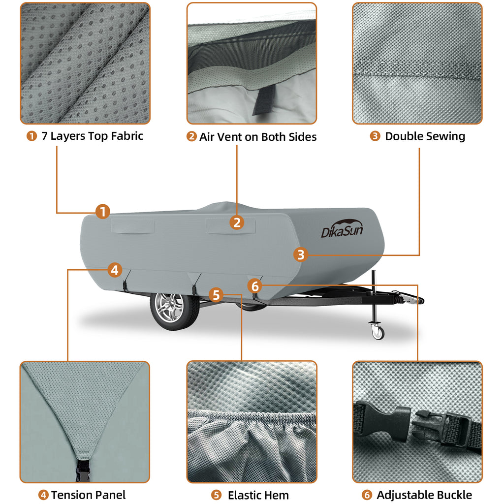 DikaSun 7 Layers Pop Up Camper Cover, Breathable UV Resistant Windproof Waterproof RV Cover