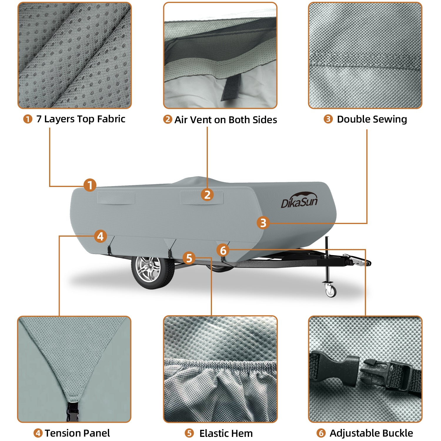 DikaSun 7 Layers Pop Up Camper Cover, Breathable UV Resistant Windproof Waterproof RV Cover