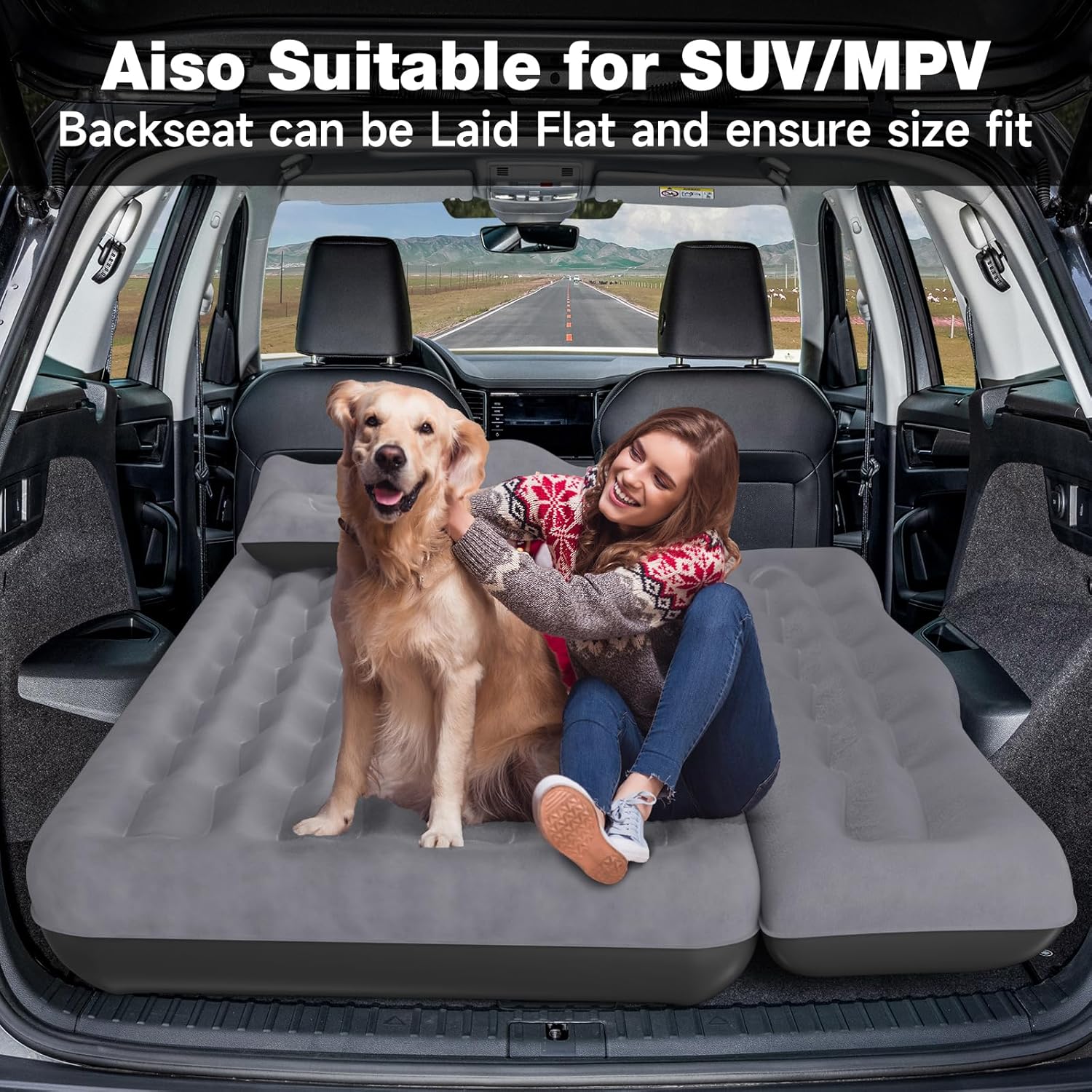 Thicken Backseat SUV/Car/Truck Air Mattress Air Bed Inflatable SUV Truck Mattress -24'' Width/Grey