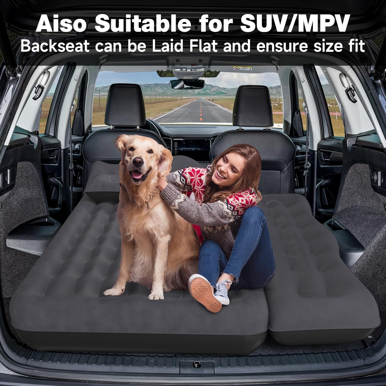 Thicken Backseat SUV/Car/Truck Air Mattress Air Bed Inflatable SUV Truck Mattress -24'' Width/Black