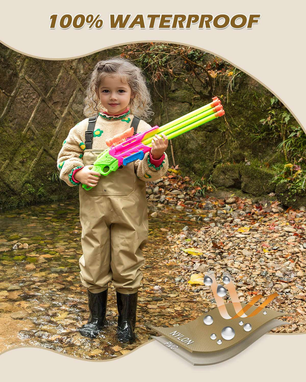 Brown Children Youth Kids Fishing Hunting Chest Wader with Boots