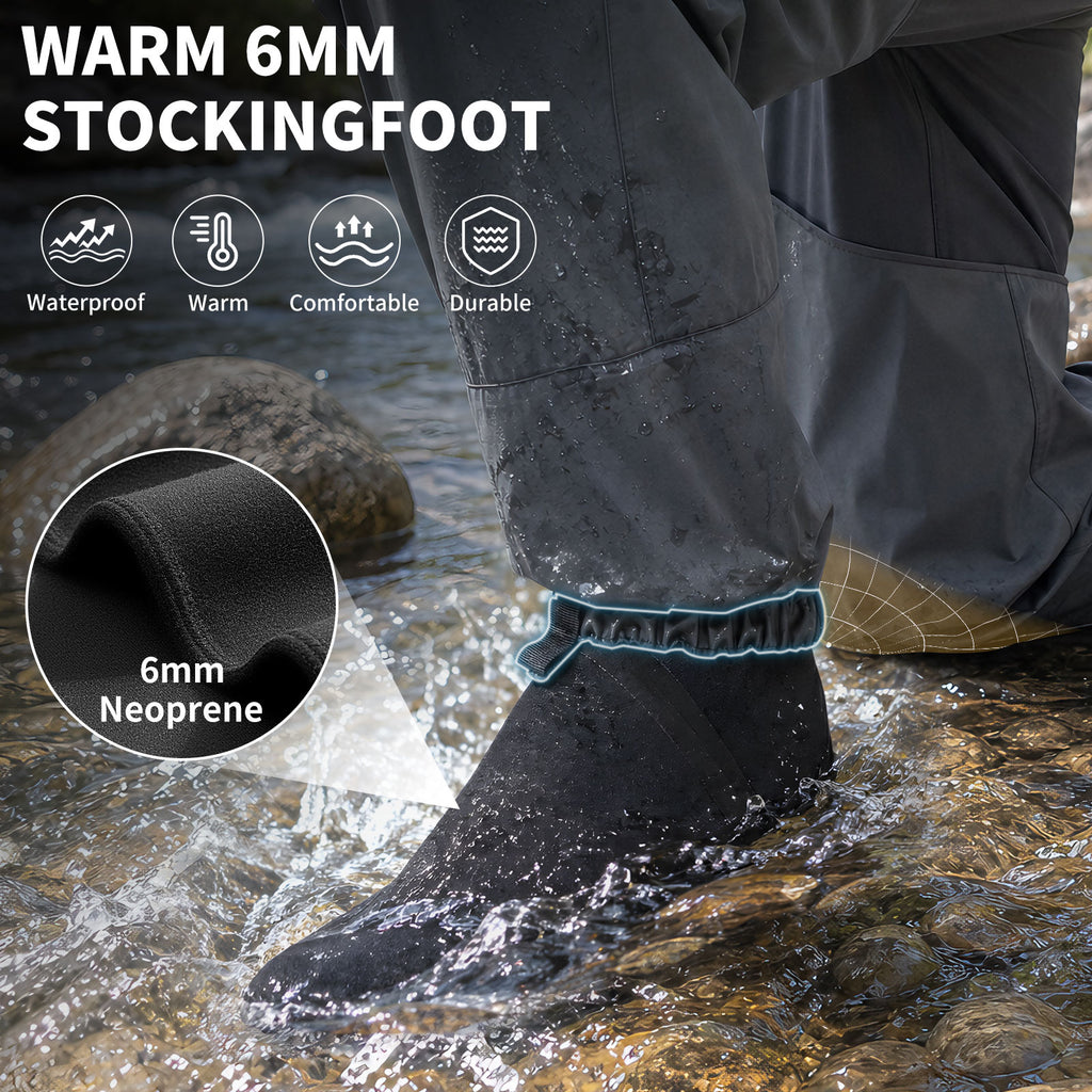 DikaSun Stockingfoot Hip Waders for Fishing 6mm Neoprene Booties, Reinforced Waterproof Upper, Taped Seams, Gravel Guards, Quick Release Locking Buckles