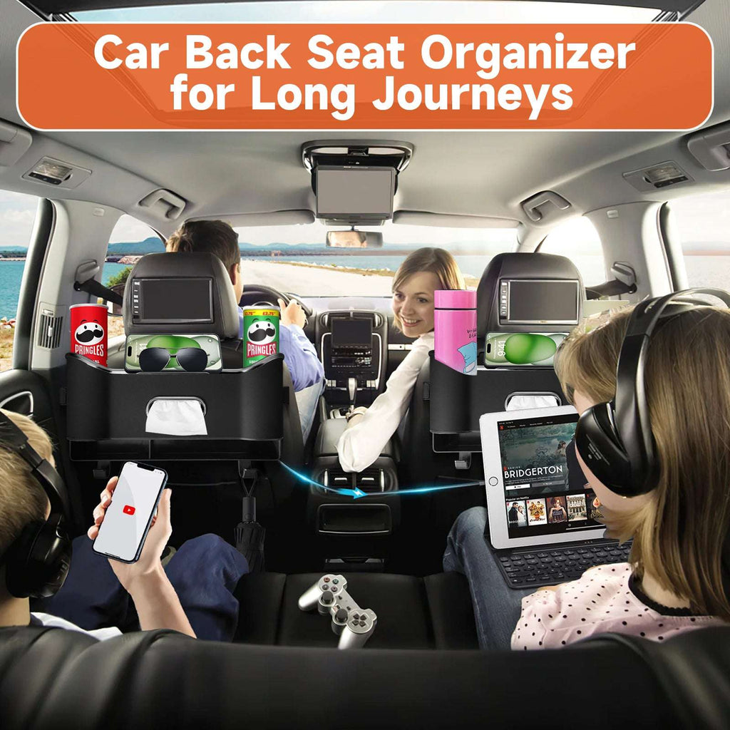 Car Seat Back Storage Box, Multifunctional Headrest Backseat Organizer with Tissue Box