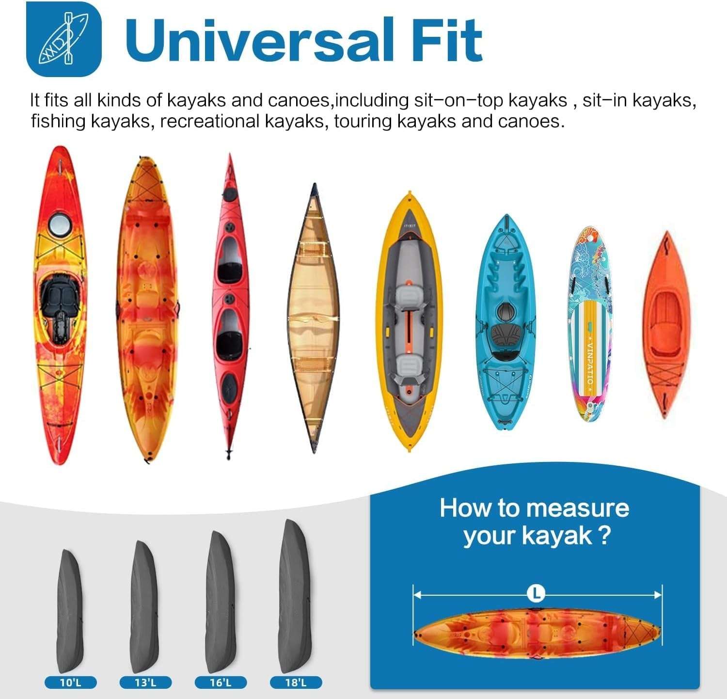 Umbrauto 600D Kayak Cover: Upgraded Zipper Closure Waterproof Canoe Outdoor Storage Bag, Heavy Duty UV Protection Dust Paddle Board Cover for Fishing Boat