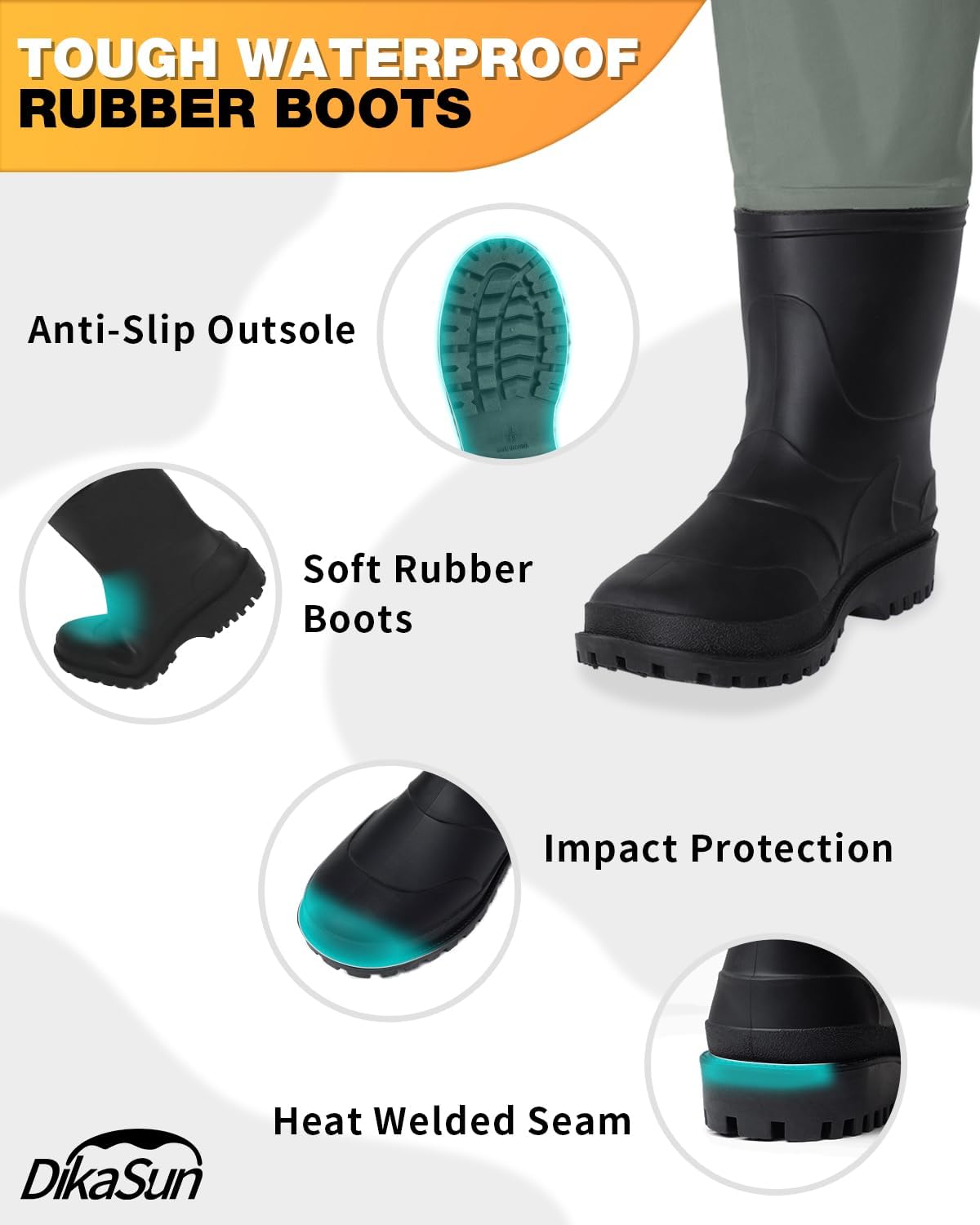 DikaSun Chest Waders with Boots — Lightweight Bootfoot Waders for Men & Women, Duck Hunting & Fly Fishing (US Sizes, Grey))