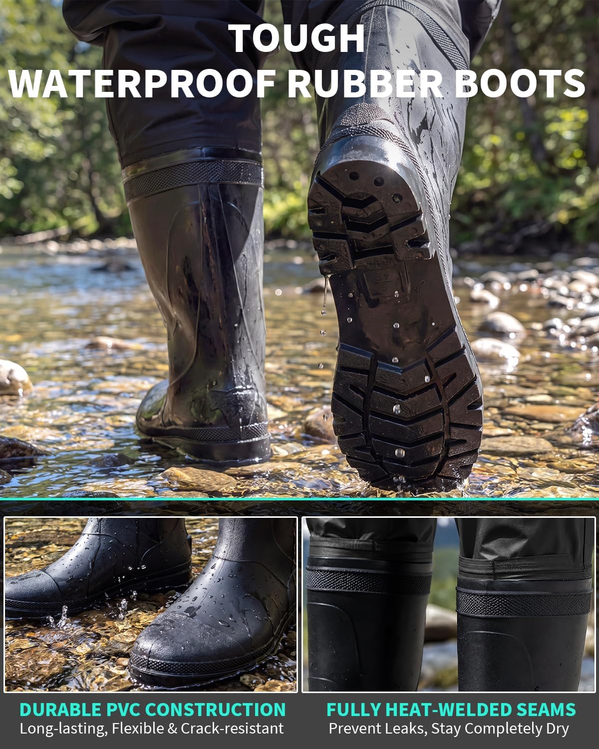 Fishing Waders for Men & Women, Waterproof Bootfoot Chest Waders 600D 2-Ply Nylon/PVC, Lightweight Waders for Garden & Farm, Anti-Slip Built-in Boots, Adjustable Suspenders, Boot Hanger