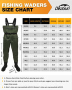 DikaSun Chest Waders with Boots — Lightweight Bootfoot Waders for Men & Women, Duck Hunting & Fly Fishing (US Sizes, Dark Green)