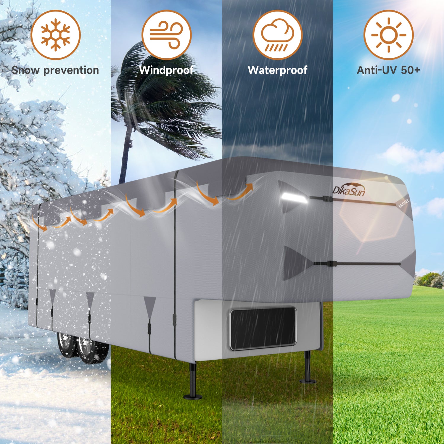 DikaSun 7 Layers 5th Wheel RV Cover UV Protection Waterproof Windproof Breathable