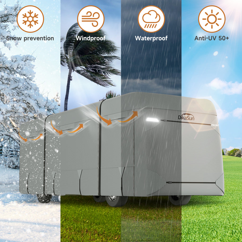 DikaSun 7 Layers Class A RV Cover Heavy Duty Anti-UV Waterproof Windproof Breathable Class A Motorhome