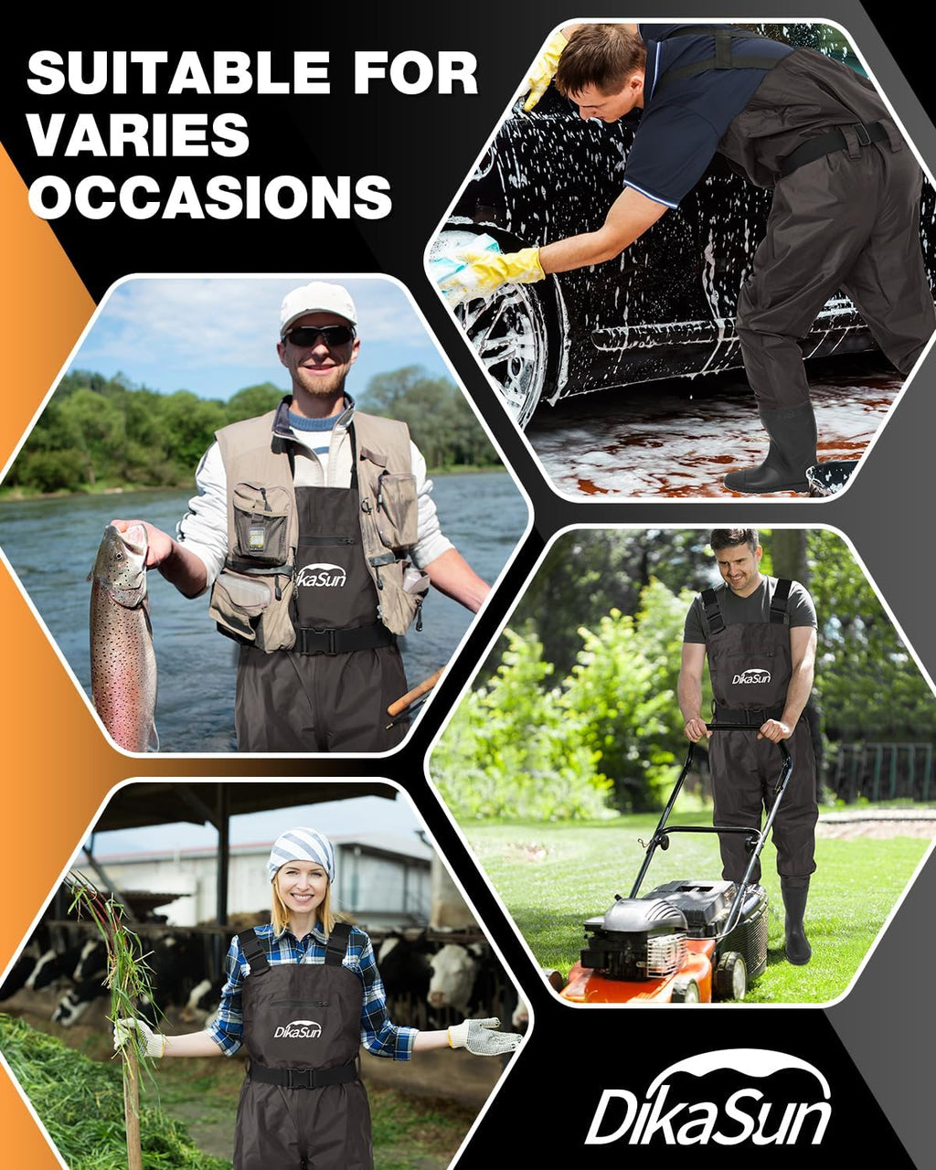 DikaSun Waterproof Fishing Waders for Men Women,Chest Wader with Boots for Duck Hunting & Fly Fishing| Lightweight Bootfoot Waders,US Size,Brown