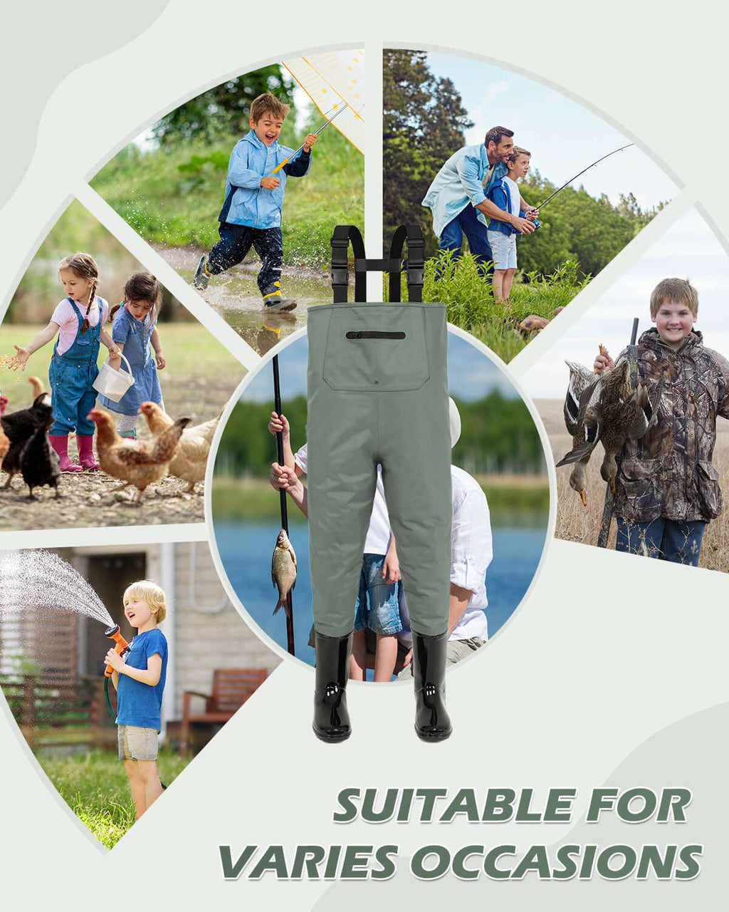 Green Children Youth Kids Fishing Hunting Chest Wader with Boots