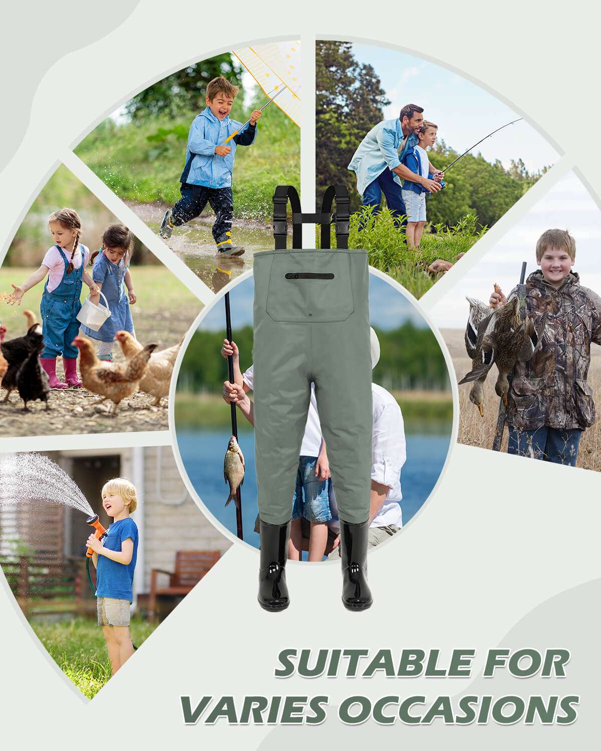 Green Children Youth Kids Fishing Hunting Chest Wader with Boots