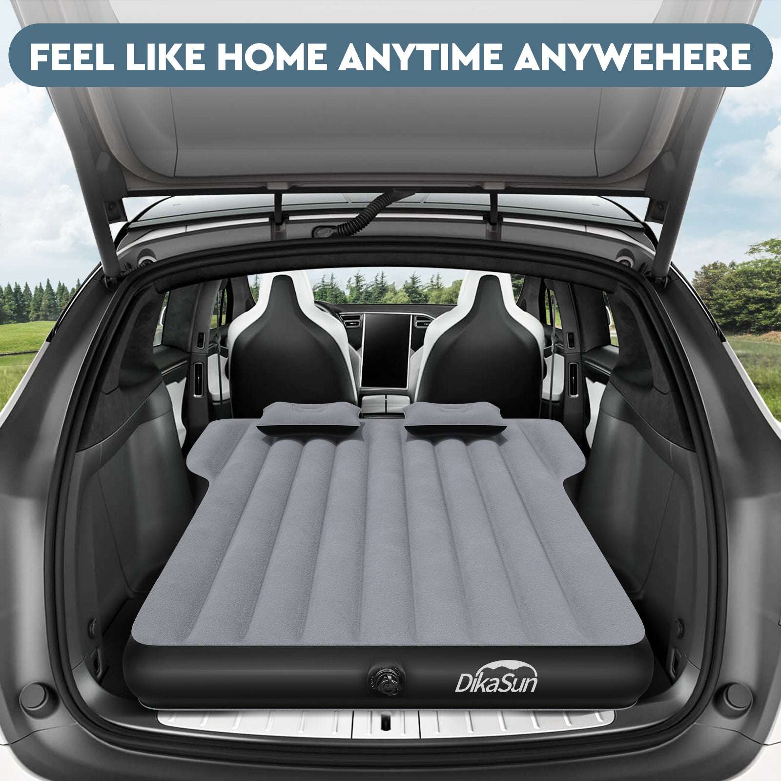 Tesla Model Y Mattress: Inflatable Camping Bed Air Mattress for Model Y, Thickened Travel SUV Sleeping Pad with Car Air Pump 2 Pillows,Navy