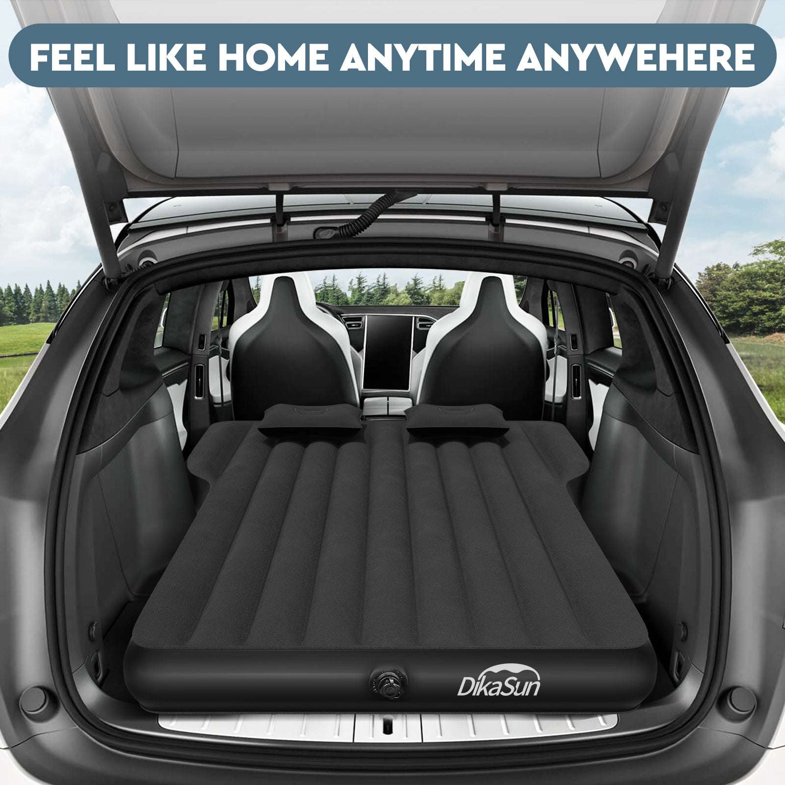 Tesla Model Y Mattress: Inflatable Camping Bed Air Mattress for Model Y, Thickened Travel SUV Sleeping Pad with Car Air Pump 2 Pillows