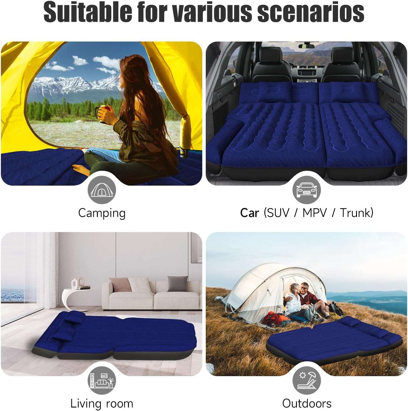 DikaSun SUV Air Mattress Upgraded Flocking and Extra Thick Oxford Surface Sleeping Bed for with Electric Pump,3M Charging Cable, Navy