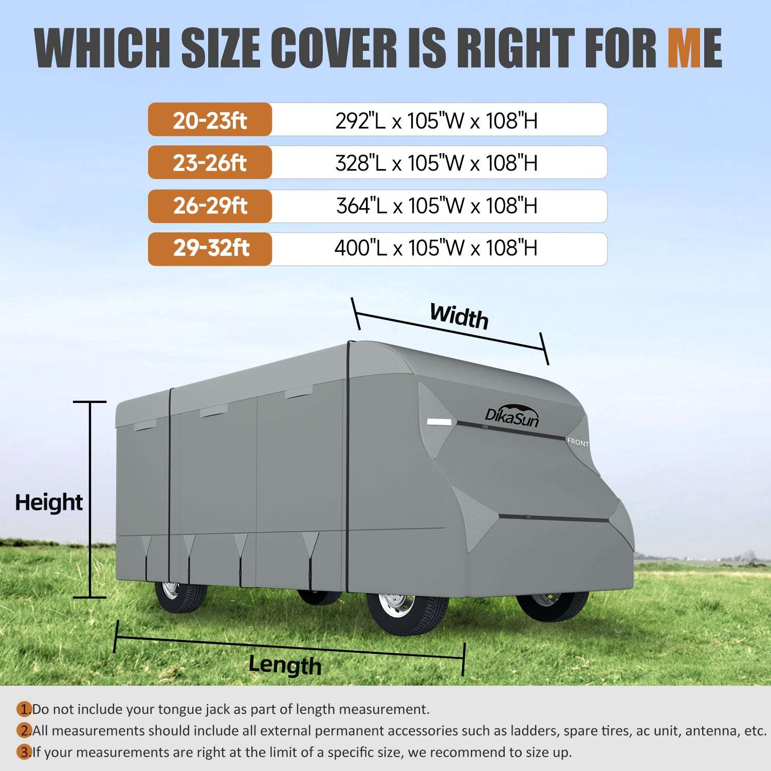 DikaSun 7 Layers Top Class C RV Cover Upgraded Tear Resistant Breathable Waterproof Ripstop Anti-UV Class C Camper RV Cover