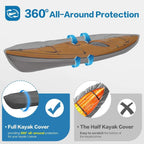 Umbrauto 600D Kayak Cover: Upgraded Zipper Closure Waterproof Canoe Outdoor Storage Bag, Heavy Duty UV Protection Dust Paddle Board Cover for Fishing Boat