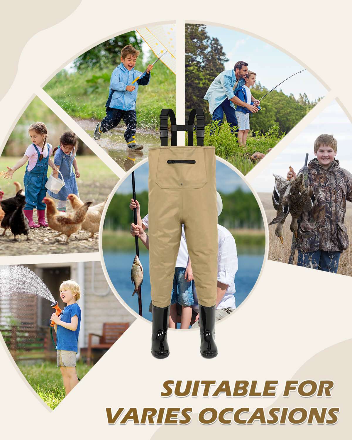 Brown Children Youth Kids Fishing Hunting Chest Wader with Boots